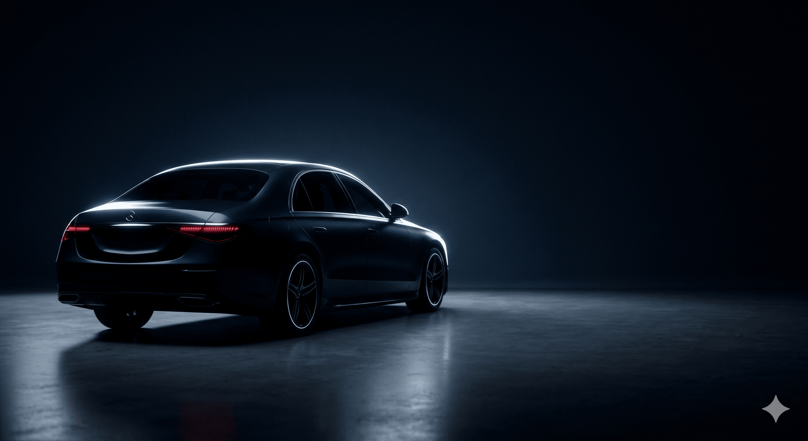 Luxury sedan in a darkened studio